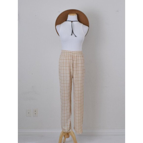Vintage 80s Plaid Beige and Cream Lounge Pants | 27-34‎ waist - Picture 9 of 10